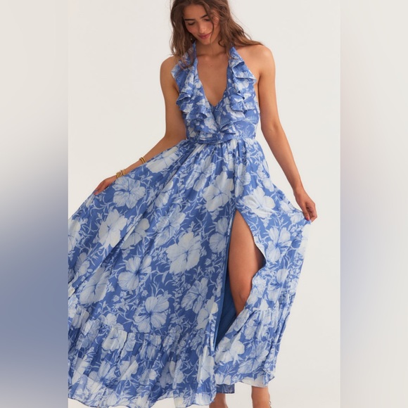 LoveShackFancy Floral Ruffle Halter Maxi Dress - Picture 5 of 13